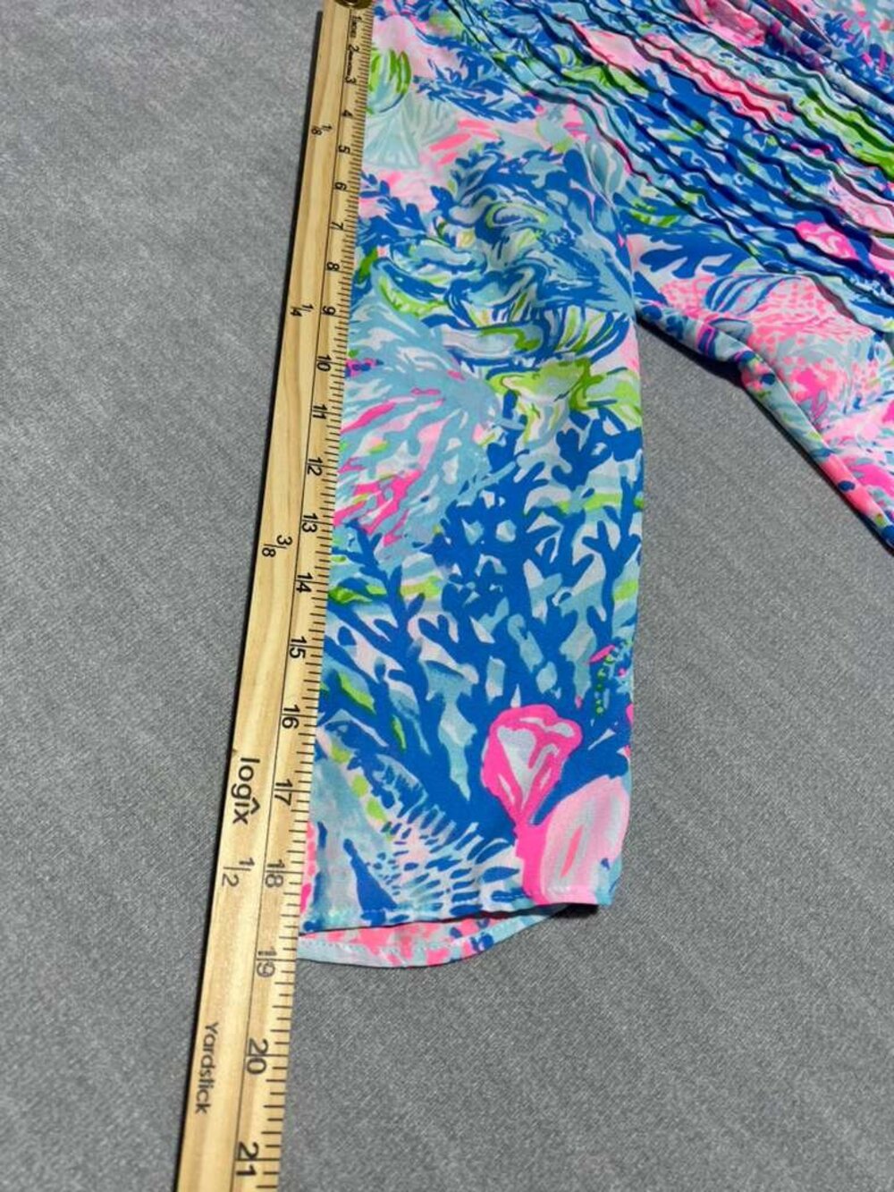 Lilly Pulitzer XS Tropical Floral Tassel Tunic Blouse Blue Pink - Picture 5 of 10
